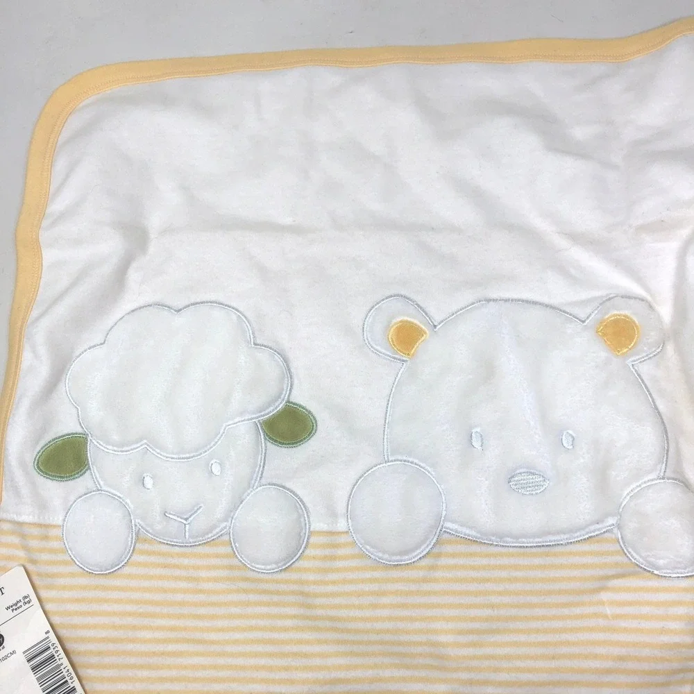 Carter's Baby Blanket Bear Lamb Duck Puppy‎ Yellow Striped Reversible NWT - read